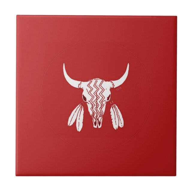 Red Ghost Dance Buffalo small tile (Front)