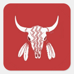Red Ghost Dance Buffalo square large stickers