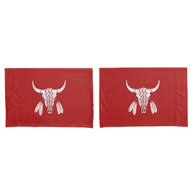 Red Ghost Dance Buffalo standard pillowcases pair (Front-Set)