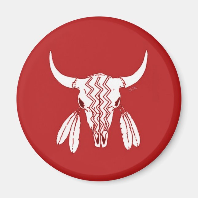 Red Ghost Dance Buffalo standard round magnet (Front)