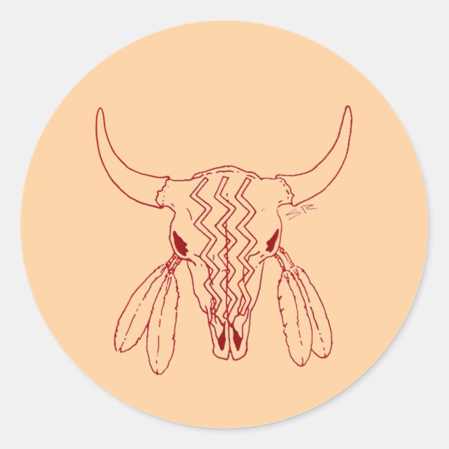 Red Ghost Dance Buffalo tan large round stickers (Front)