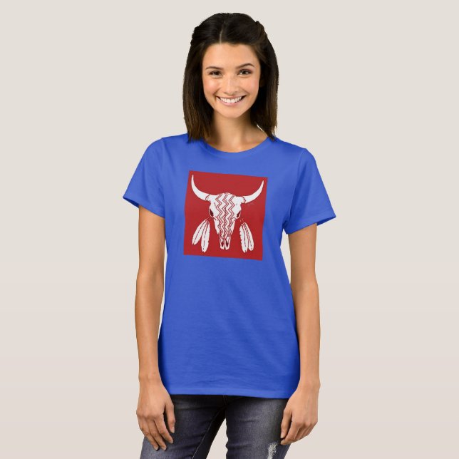 Red Ghost Dance Buffalo women blue t-shirt (Front Full)