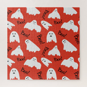 Red Ghosts: Halloween Vintage Pattern Jigsaw Puzzle