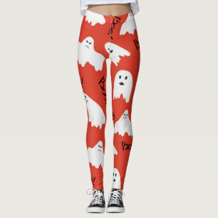 Red Ghosts: Halloween Vintage Pattern Leggings
