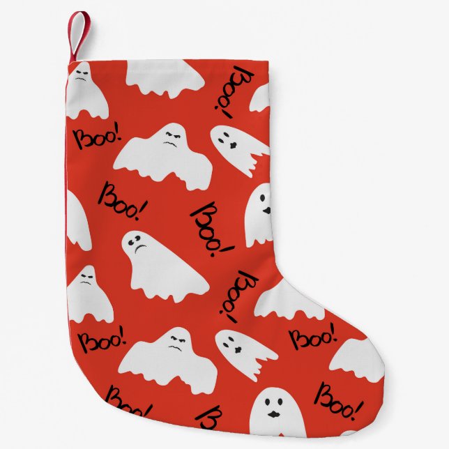 Red Ghosts: Halloween Vintage Pattern Small Christmas Stocking (Front)
