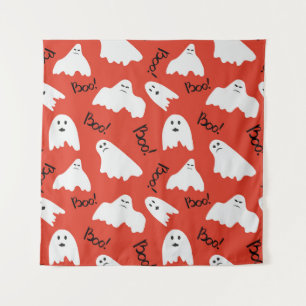 Red Ghosts: Halloween Vintage Pattern Tapestry