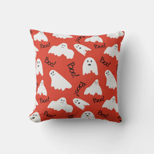 Red Ghosts: Halloween Vintage Pattern Throw Pillow
