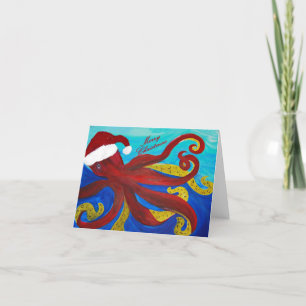 Red giant Christmas octopus cards. Holiday Card