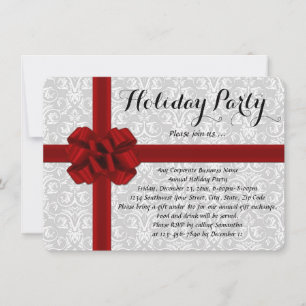 Red Gift Bow Holiday Party Invitations