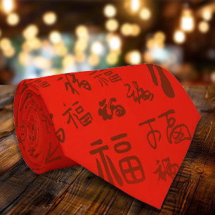 Red Gift Chinese Character Calligraphy 福 Blessings Tie