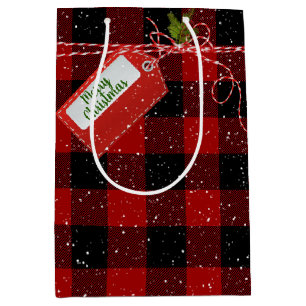 Red Gift Tag On Buffalo Plaid Medium Gift Bag