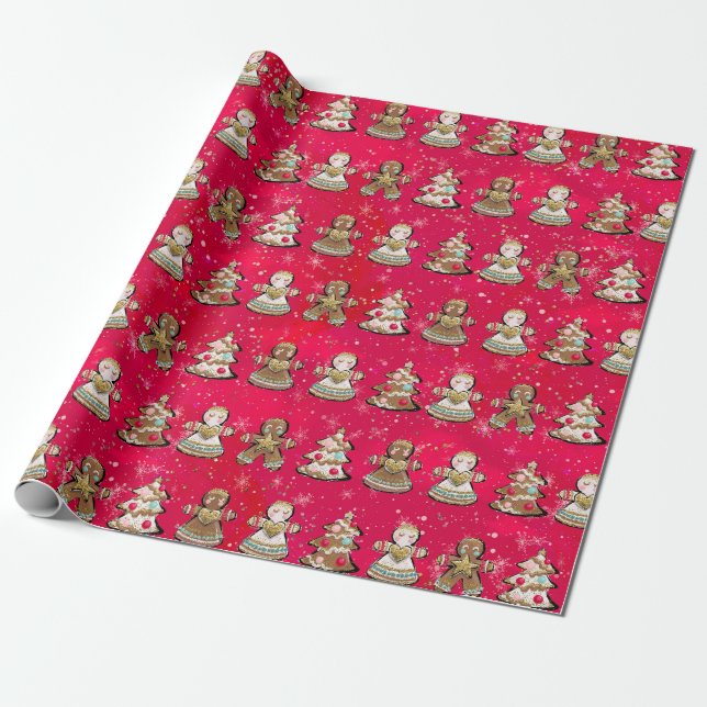 Red ginger bread wrapping paper (Unrolled)