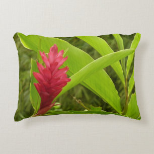 Red Ginger Flower (Alpinia) Tropical Decorative Pillow