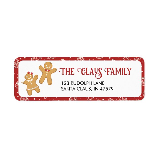 Red Gingerbread Cookie Holiday Address Return (Front)