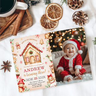 Red Gingerbread House Birthday Party Photo Invitation