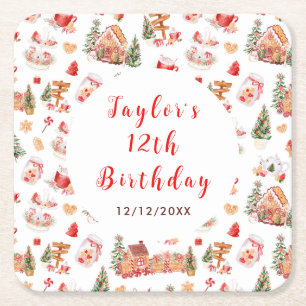 Red Gingerbread House Birthday Party Square Paper Coaster