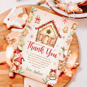 Red Gingerbread House Birthday Party Thank You Card