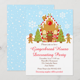 Red Gingerbread House Decorating Christmas Party Invitation