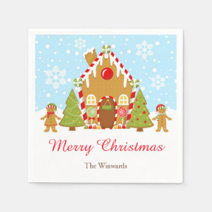 Red Gingerbread House Decorating Christmas Party Napkin