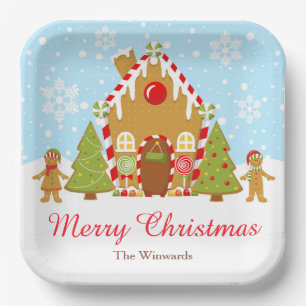 Red Gingerbread House Decorating Christmas Party Paper Plate
