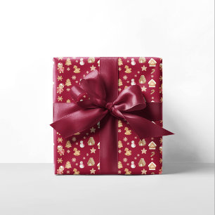 Red Gingerbread Man Festive Christmas Holiday Wrapping Paper