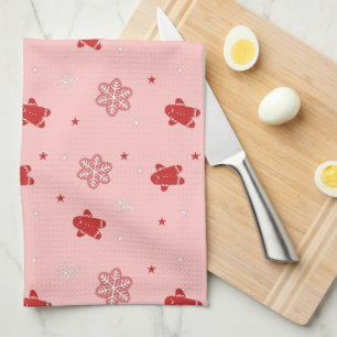 Red Gingerbread Man Snowflakes Christmas Pattern Kitchen Towel