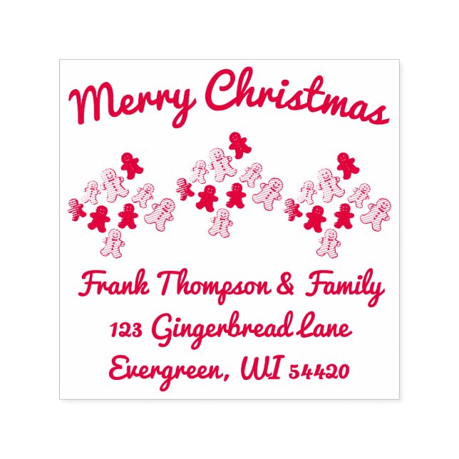 Red Gingerbread Merry Christmas Address Self-inking Stamp (Design)