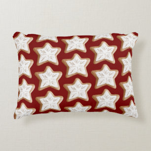 Red Gingerbread Star Cookie Christmas Accent Pillow