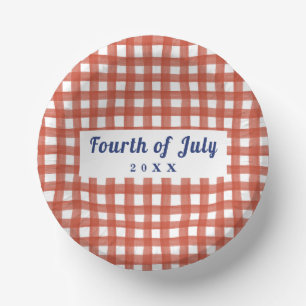 Red Gingham 4th of July Red White and Blue Paper Plate