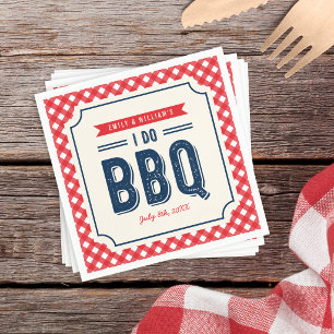Red Gingham and Blue Engagement Party I Do BBQ Napkin