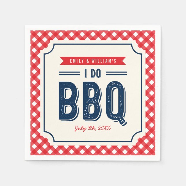 Red Gingham and Blue Engagement Party I Do BBQ Napkin (Front)
