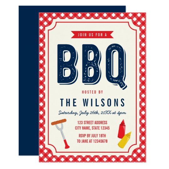 Red Gingham and Blue Summer BBQ Card
