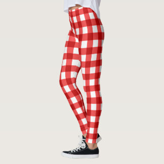 Red Gingham And Chequered Pattern Leggings