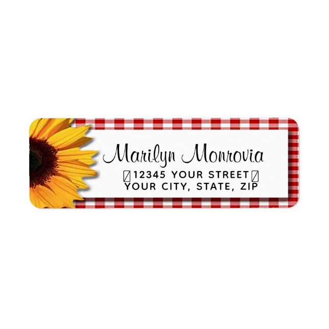 Red Gingham and Daisy Script Return Address Label (Front)