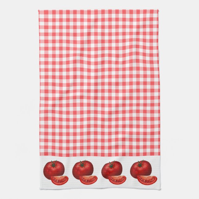 Red Gingham and Tomatoes Kitchen Kitchen Towel (Vertical)