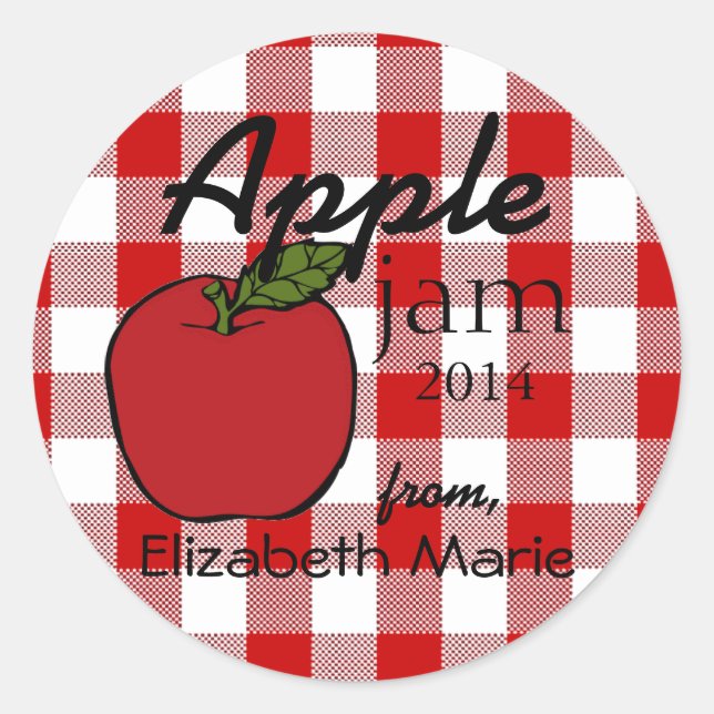 Red Gingham-Apple Jam Classic Round Sticker (Front)