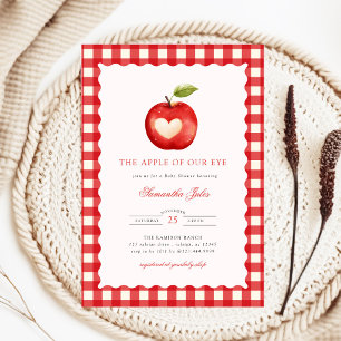 Red Gingham Apple of Our Eye Baby Shower Invitation