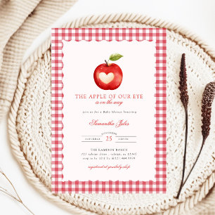 Red Gingham Apple of Our Eye Baby Shower Invitation