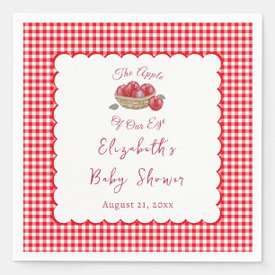 Red Gingham Apple Of Our Eye Baby Shower Napkin