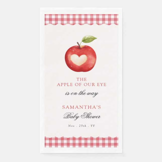 Red Gingham Apple of Our Eye Baby Shower Napkin (Front)