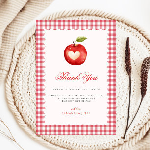 Red Gingham Apple of Our Eye Baby Shower Thank You Card