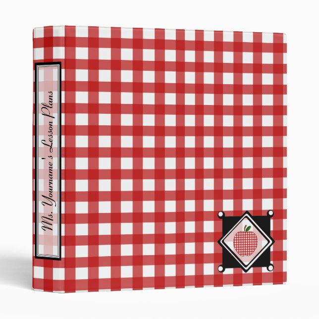 Red Gingham Apple Teacher Binder (Front/Spine)