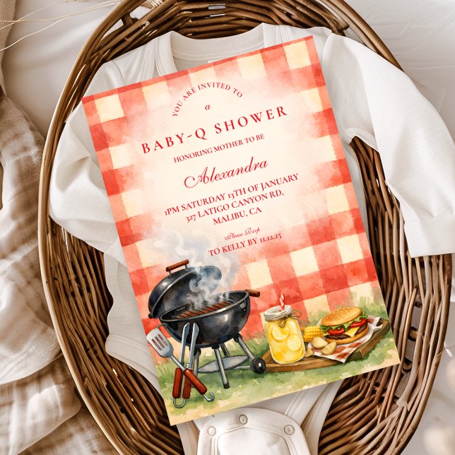 Red Gingham Baby Q Baby Shower Invitation (Creator Uploaded)