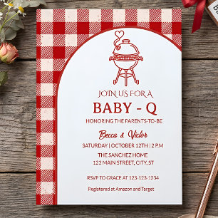 Red Gingham Baby Q Barbecue Baby Shower  Invitation