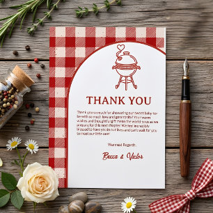 Red Gingham Baby Q Barbecue Cookout Baby Shower Thank You Card