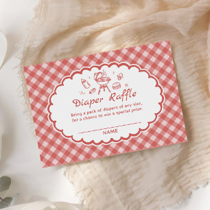 Red Gingham Baby-Q BBQ Baby Shower Diaper Raffle Enclosure Card