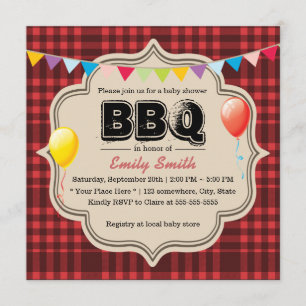 Red Gingham Baby Shower BBQ Party Invitations