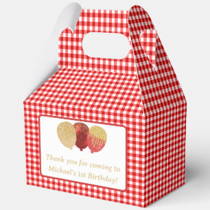 Red Gingham Balloons Custom Photo Birthday Favor Box