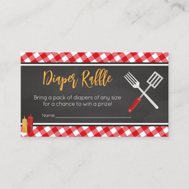 Red Gingham BBQ Baby Shower Diaper Raffle Enclosure Card (Front)