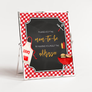 Red Gingham BBQ Baby Shower Envelope Station Poster